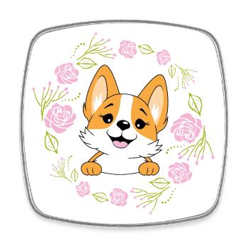 Peeking happy Corgi dog in floral wreath - Square fridge magnet - white - Front