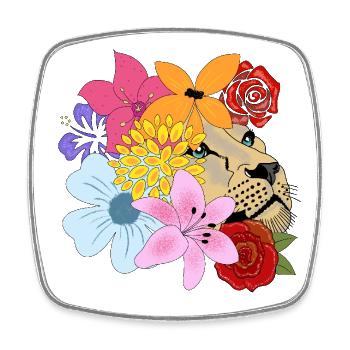 Lionne aux fleurs - Magnet carré - blanc - Devant