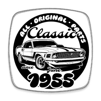 70. Geburtstag - Klassiker Musclecar 06/1955 - Viereckiger Kühlschrankmagnet - Weiß - Vorne