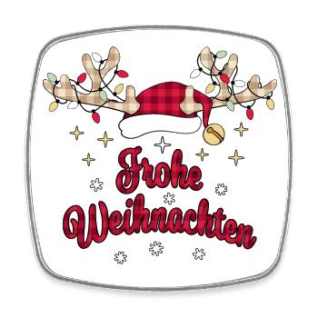 Frohe Weihnachten, Ugly Christmas Sweater, Plaid - Viereckiger Kühlschrankmagnet - Weiß - Vorne