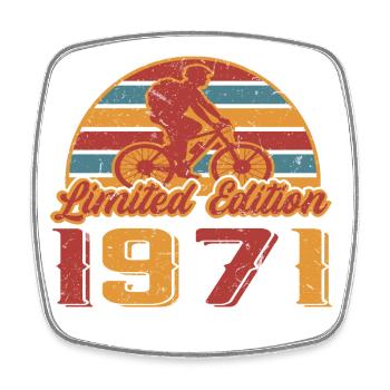 Bicycle Mountain Bike Cyclist Birthday 1971 - Square fridge magnet - white - Front