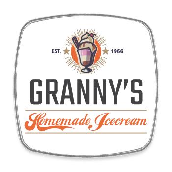 Granny's Homemade Icecream Retro Vintage Logo Eis - Viereckiger Kühlschrankmagnet - Weiß - Vorne