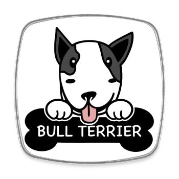 Bull Terrier et os - Magnet carré - blanc - Devant