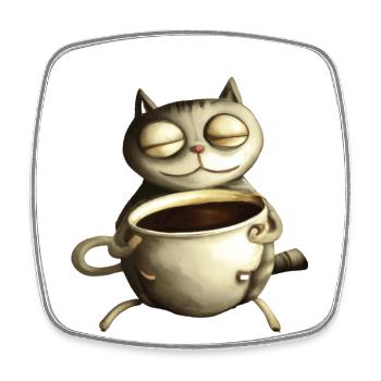 Katze trinkt einen Kaffee - Viereckiger Kühlschrankmagnet - Weiß - Vorne