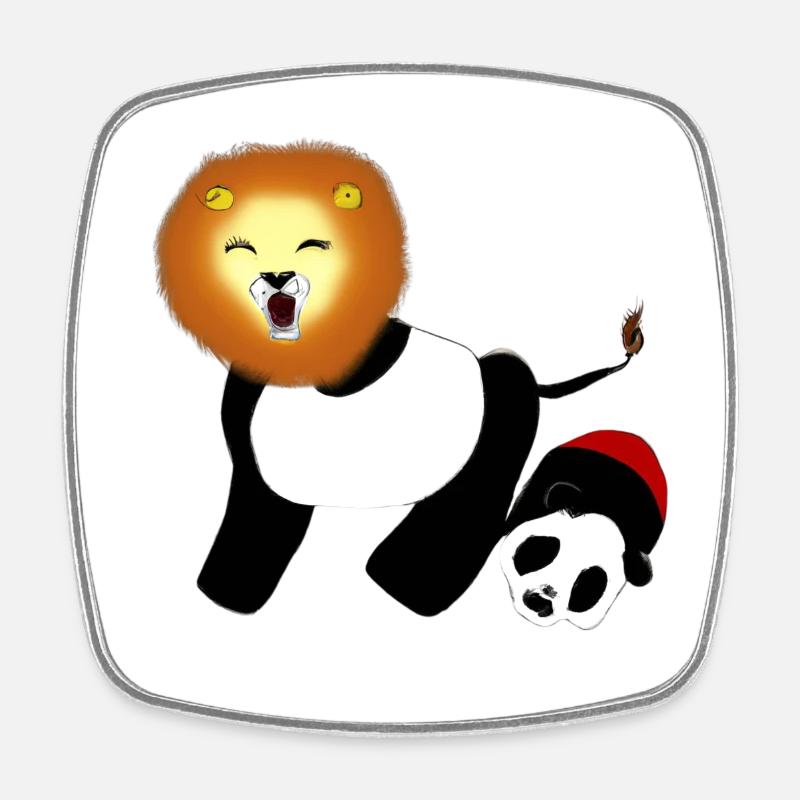 panda play with lion - Square fridge magnet - white