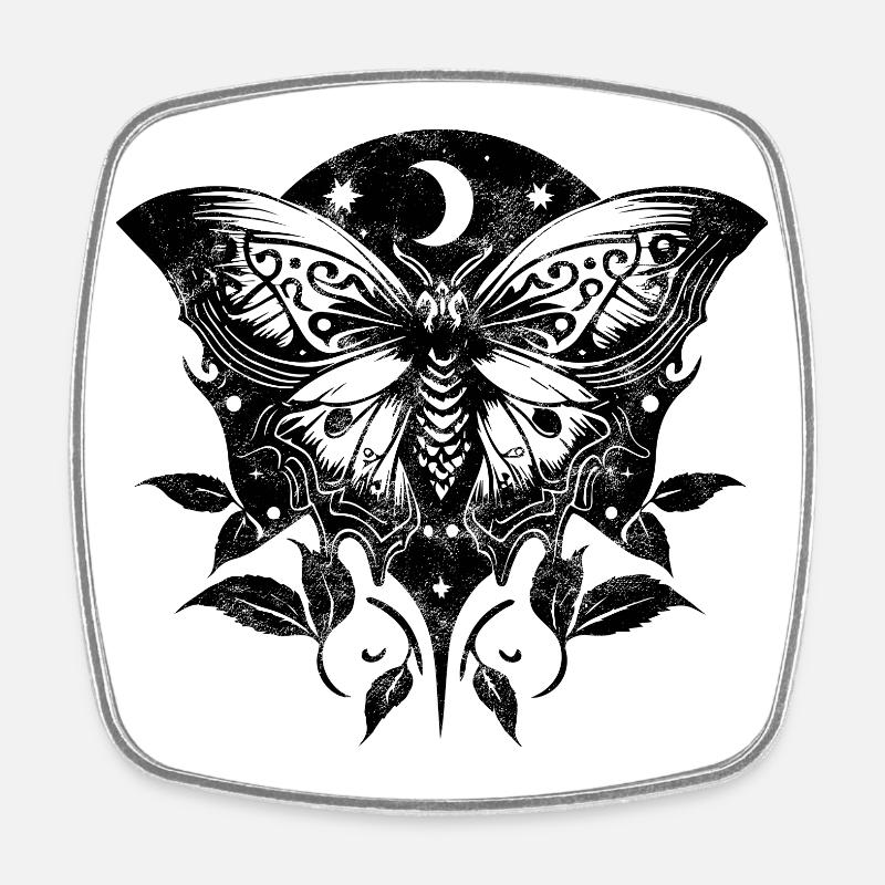 Moth, papillon de nuit, lune, vignes, gothique, wicca - Magnet carré - blanc