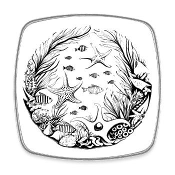 Sea pattern black - Square fridge magnet - white - Front