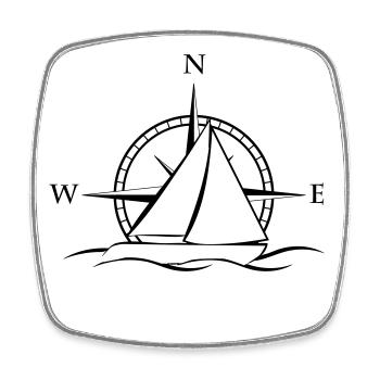 Segelboot mit Windrose neutral weiss - Viereckiger Kühlschrankmagnet - Weiß - Vorne