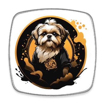 Shih Tzu Portrait in Decorative Circle Frame - Square fridge magnet - white - Front