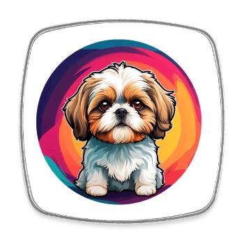Shih Tzu Portrait im Farbkreis - Viereckiger Kühlschrankmagnet - Weiß - Vorne