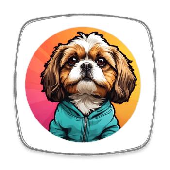 Shih Tzu Portrait im Farbkreis - Viereckiger Kühlschrankmagnet - Weiß - Vorne