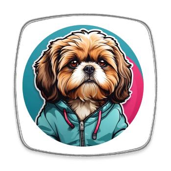Shih Tzu Portrait im Farbkreis - Viereckiger Kühlschrankmagnet - Weiß - Vorne