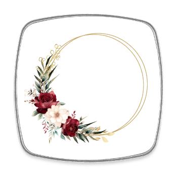 Rot, Beige, Gold, Kreis, Blumen personalisierbar - Viereckiger Kühlschrankmagnet - Weiß - Vorne