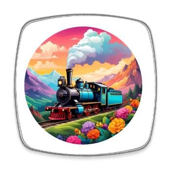 Nostalgic smoking steam locomotive - Square fridge magnet - white - Front