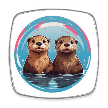 Two otters standing in the water - Square fridge magnet - white - Front