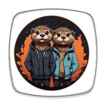 Zwei Otter Fischotter in Streetwear - Viereckiger Kühlschrankmagnet - Weiß - Vorne