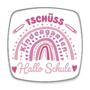 TSCHÜSS KINDERGARTEN - HALLO SCHULE - Einschulung - Viereckiger Kühlschrankmagnet - Weiß - Vorne