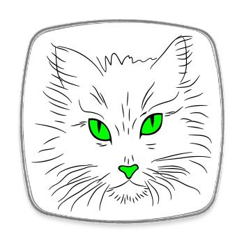 Tête de chat aux yeux perçants - Magnet carré - blanc - Devant