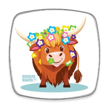 Vache Highland Flower Power - Magnet carré - blanc - Devant
