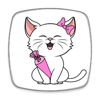 Schulkind Mädchen Einschulung Katze mit Schultüte - Viereckiger Kühlschrankmagnet - Weiß - Vorne