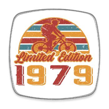 Vélo VTT Cycliste Anniversaire 1979 - Magnet carré - blanc - Devant