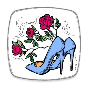 High Heels Schuhe mit Rosenblüte. Romantischer Stil. - Viereckiger Kühlschrankmagnet - Weiß - Vorne
