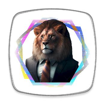 Lion en costume - Magnet carré - blanc - Devant