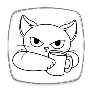 Schlecht gelaunte Katze mit Tasse - Viereckiger Kühlschrankmagnet - Weiß - Vorne
