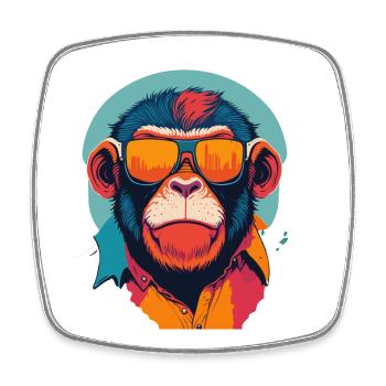 Verspielte Prahlerei: Retro Monkey T-Shirt - Viereckiger Kühlschrankmagnet - Weiß - Vorne