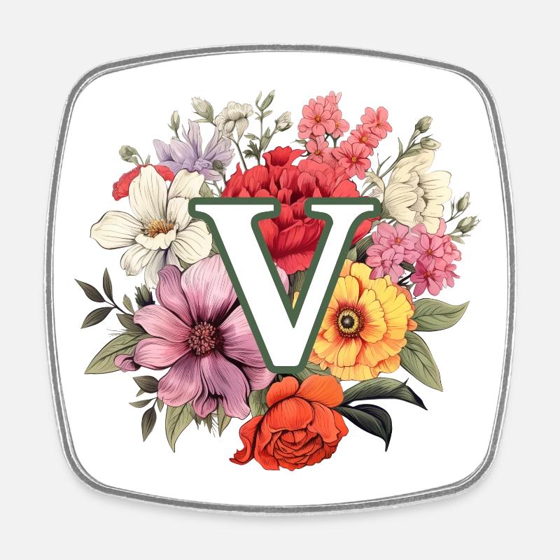 V Monogramm Blumenstrauss - Viereckiger Kühlschrankmagnet - Weiß