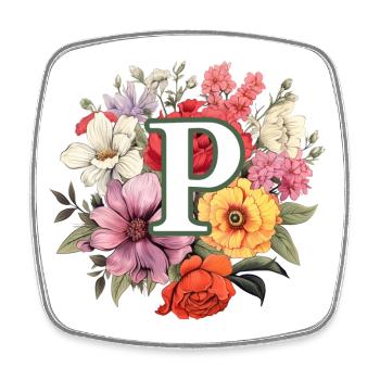 P Monogram Bouquet - Square fridge magnet - white - Front