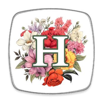 H Monogram Bouquet - Square fridge magnet - white - Front