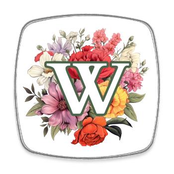 W Monogramm Blumenstrauss - Viereckiger Kühlschrankmagnet - Weiß - Vorne