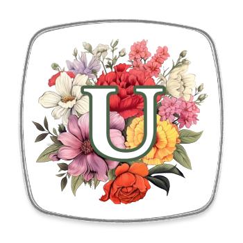 U Monogramm Blumenstrauss - Viereckiger Kühlschrankmagnet - Weiß - Vorne