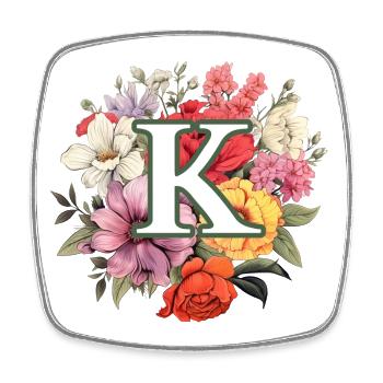 K Monogram Bouquet - Square fridge magnet - white - Front