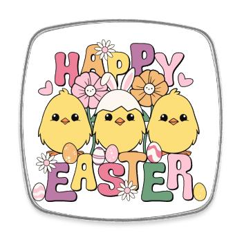Joyeuses Pâques, Joyeuses Pâques, Poussins de Pâques, Oeufs de Pâques - Magnet carré - blanc - Devant