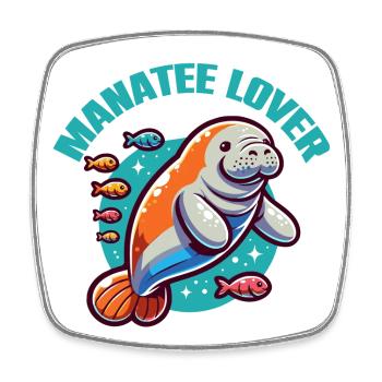 Manatee with lots of colorful fish - Square fridge magnet - white - Front