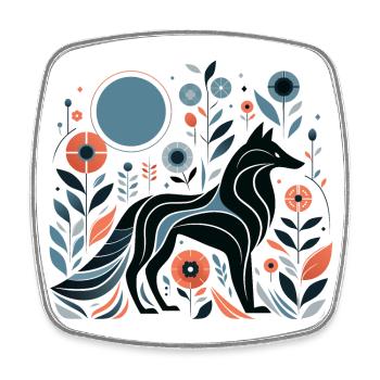 Floraler Wolf - Viereckiger Kühlschrankmagnet - Weiß - Vorne