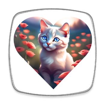 Petit chat blanc au milieu des coquelicots - Magnet carré - blanc - Devant
