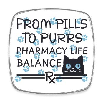 Pharmacy Cat From Pills to Purrs blue-black - Square fridge magnet - white - Front