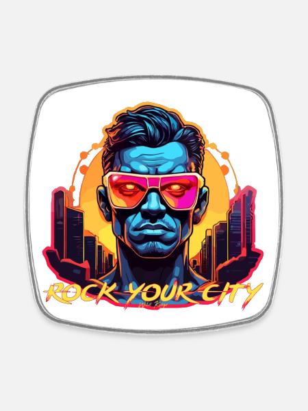 Rock your City - Square fridge magnet - white