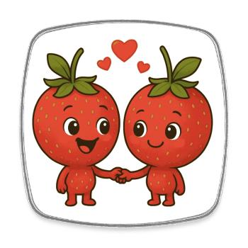 Fraises avec cœurs - Magnet carré - blanc - Devant