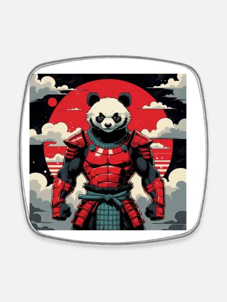 Samurai Panda Warrior - Square fridge magnet - white