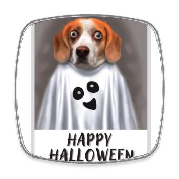 Portrait of beagle in halloween ghost costume. - Square fridge magnet - white - Front