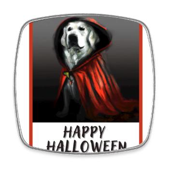Golden Retriever trägt einen roten Halloween-Mantel. - Viereckiger Kühlschrankmagnet - Weiß - Vorne