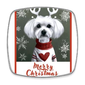 Süßer Malteserhund im roten Weihnachtspullover. - Viereckiger Kühlschrankmagnet - Weiß - Vorne