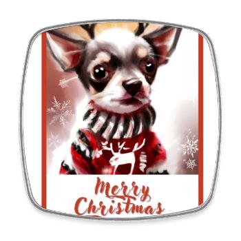 Hund (Chihuahua) im Weihnachtspullover mit Reinde - Viereckiger Kühlschrankmagnet - Weiß - Vorne