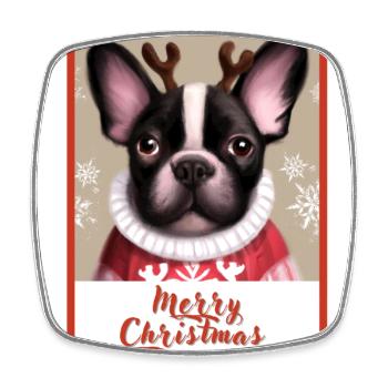Porträt einer französischen Bulldogge in einem Pullover. - Viereckiger Kühlschrankmagnet - Weiß - Vorne