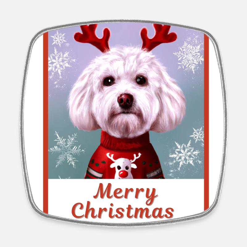 Süßer Hund (Bichon frise) in einem Weihnachtspullover. - Viereckiger Kühlschrankmagnet - Weiß