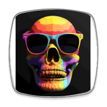 Colorful skull and crossbones with sunglasses - Square fridge magnet - white - Front
